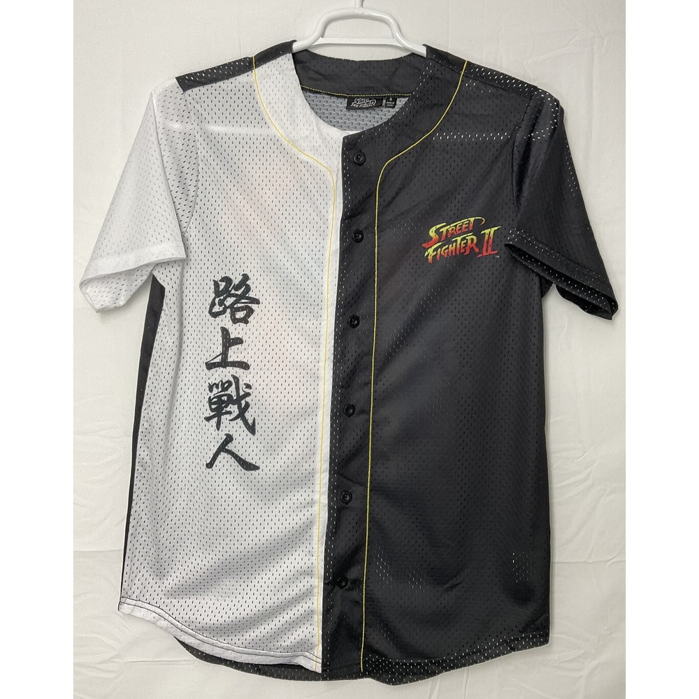 NWT Men's Street Fighter Short Sleeve Black & White Net Jersey Shirt‎ Small